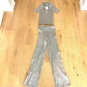 Dalia Collection Gray Ribbed Wide Leg Set